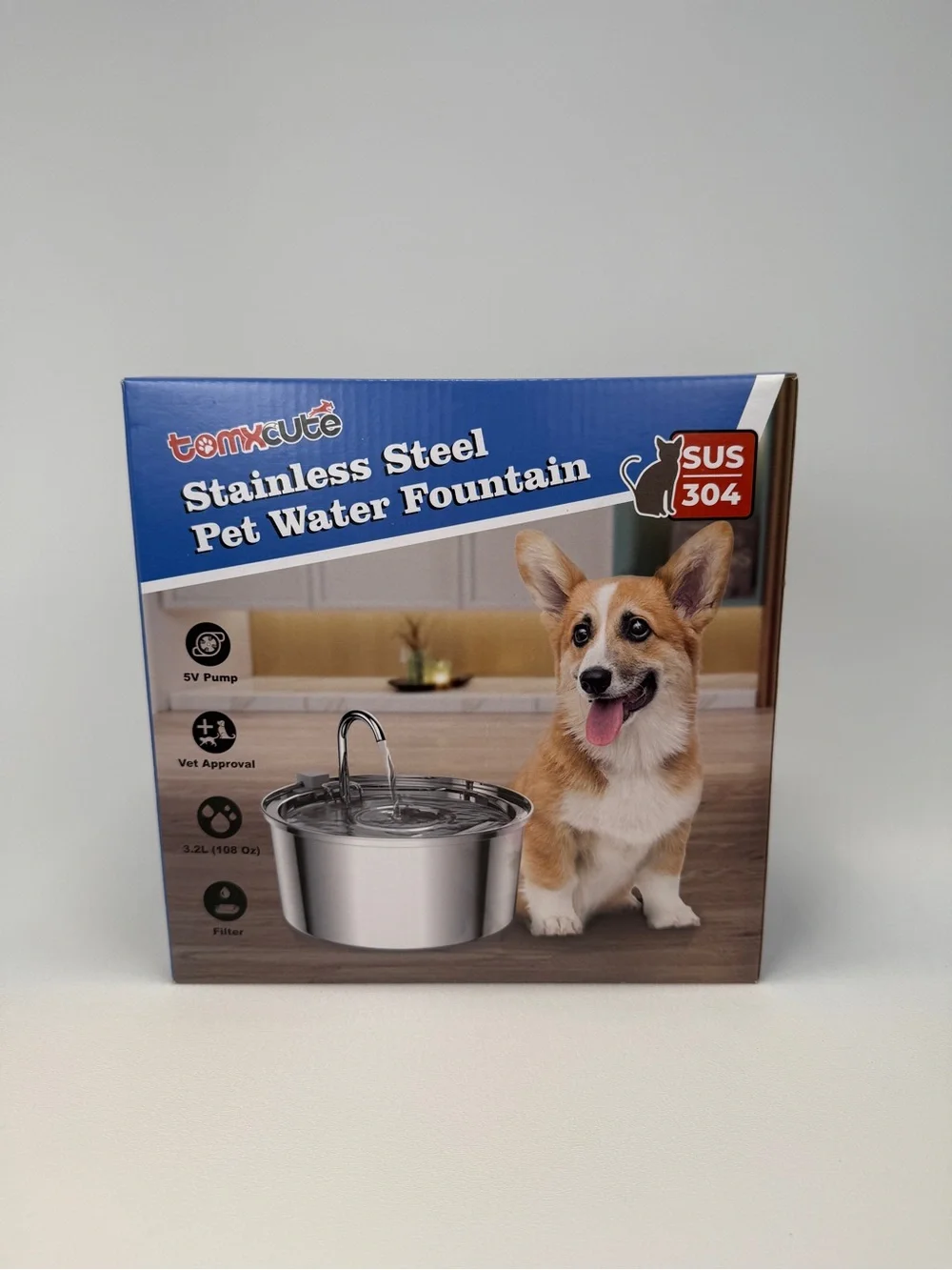 Tomxcute 3.2L Stainless Steel Cat Dog Pet Water Fountain